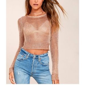 New! Gilded Pleasure Rose Gold Metallic Knit Crop